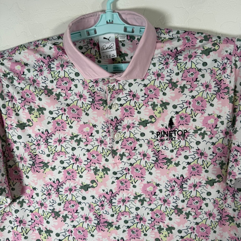 Puma Polo Shirt Mens Large Pink Floral Arnold Palmer Pinetop Country Club Casual